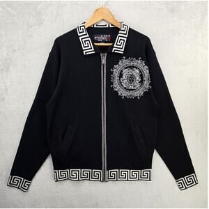 Vintage Royal Prestige Full Zip Jacket Large Black Embroidered Medusa Greek Key